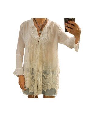Free People x Tricia Fix Blouse Festival Boho Chic Whimsical Vintage Women S